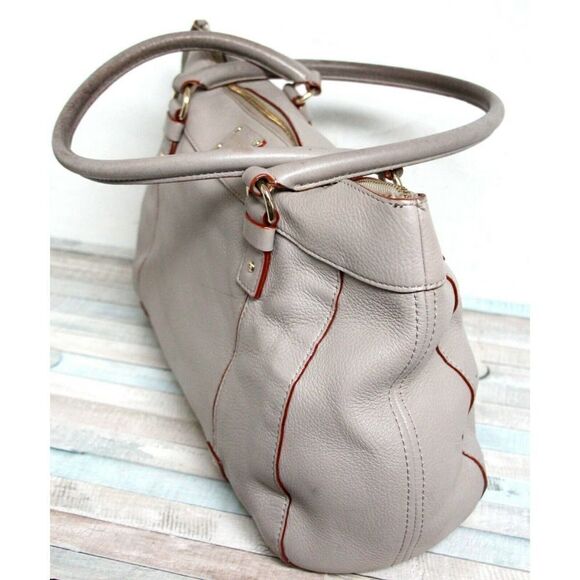 LRG kate spade GRAY GENUINE LEATHER RED TRIM ZIP TOP TOTE SHOULDER BAG HANDBAG - Picture 5 of 11